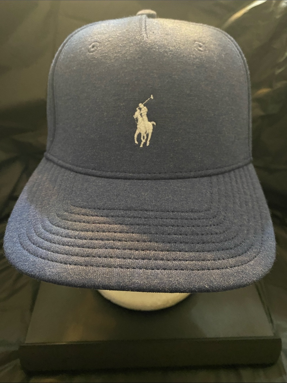 Ralph Lauren Double-knit Jacquard Baseball Cap Blue w/White Polo Pony Embroidery